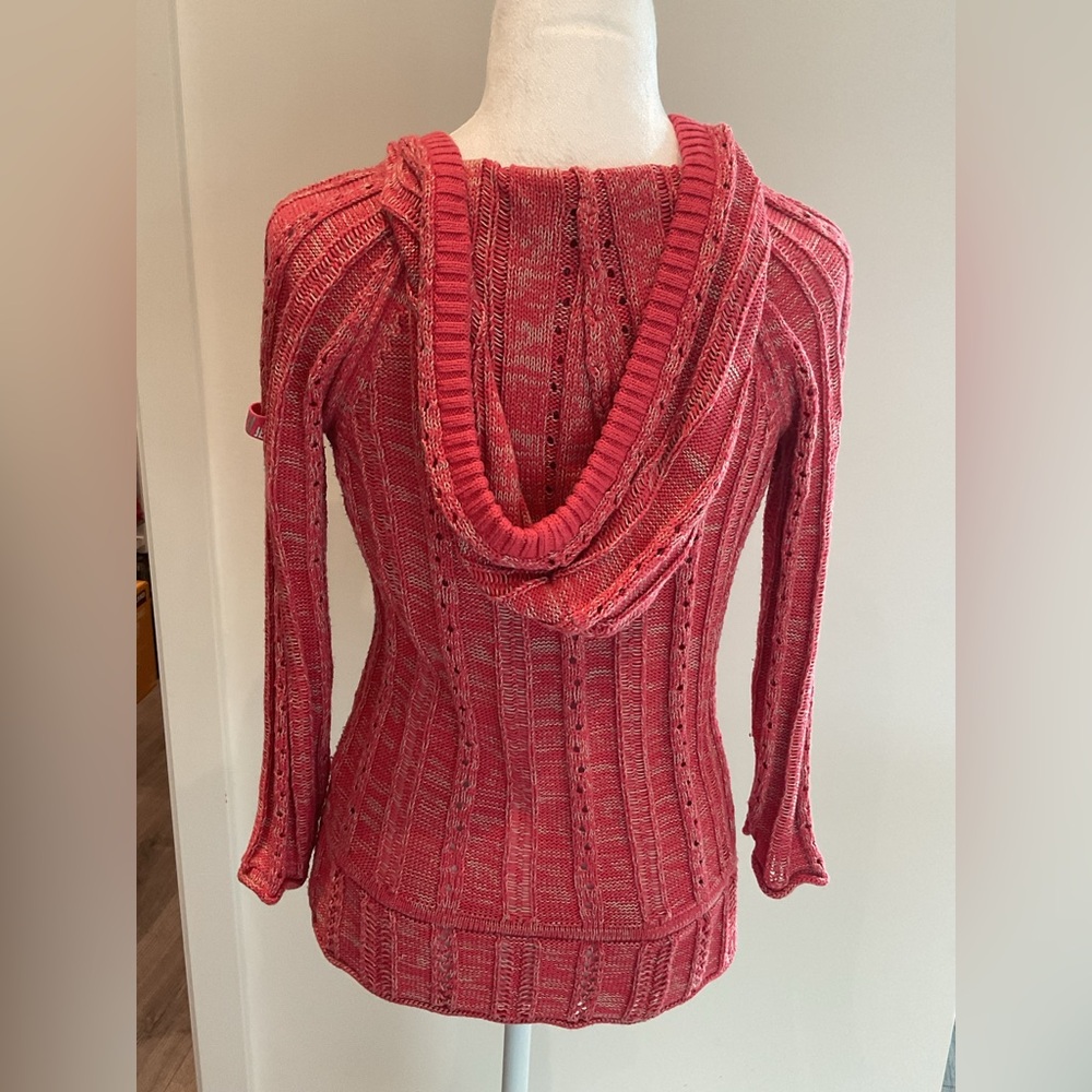 DKNY  JEANS PETITE Y2K Coral/ Pink Knit Half-Zip Sweater - Picture 6 of 11